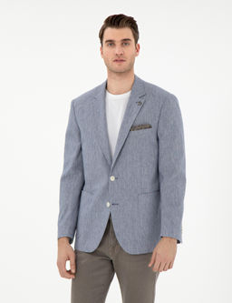 Koyu Mavi Ex. Slim Fit Keten Kar___ml_ Ceket
