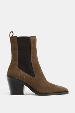 SPLIT SUEDE HEELED ANKLE BOOTS