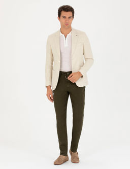 Bej Slim Fit %100 Keten Ceket