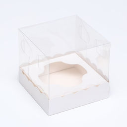 Коробка для пирожных с ложементом, белый,15×15×14 см