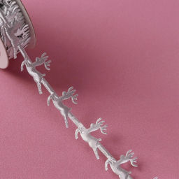 Лента декоративная фигурная Олени, 20 мм, 90.5 м, цвет серебряный