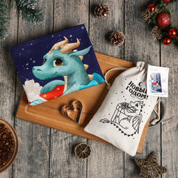 Набор в мешочке Этель Праздничный дракон: полотенце 40х73 см, формочки для запекания - 3 ш