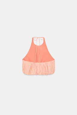 TOP HALTER GLOBO CUADRO VICHY / blanco-naranja - Zara фото 4