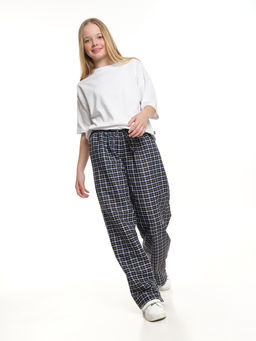 Брюки палаццо спортивные штаны для девочки одежда в клетку UD 7942(5170) т.синяя/белая клетка - Mini maxi фото 8