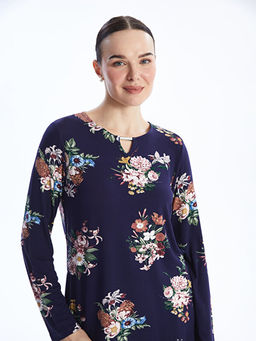 Bisiklet Yaka ?i?ekli Uzun Kollu Kad?n Bluz