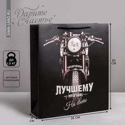 Пакет подарочный ламинированный, упаковка, «Лучшему во всем мужчине», M 30×26×9 см