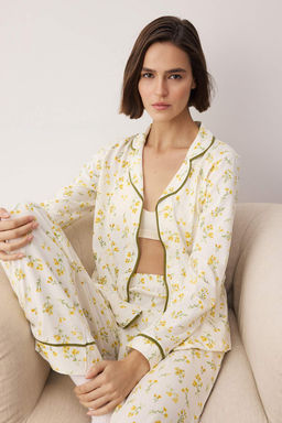 Trendyolmilla Pembe %100 Pamuklu Cicekli Biyeli Orme Pijama Tak?m? THMAW25PT00202  фото 13