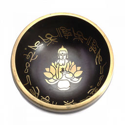 Чаша поющая с золотыми символами Лотос 5 металлов от 600гр до 800гр h-7cм d-12см