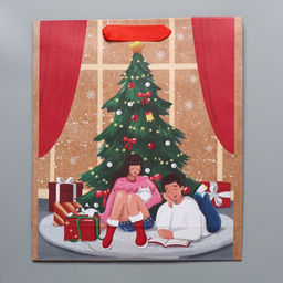 Пакет подарочный новогодний крафтовый «Уют в доме», M 26 х 30 х 9 см