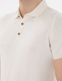 Ekru Slim Fit D__meli Polo Yaka Triko Ti__rt