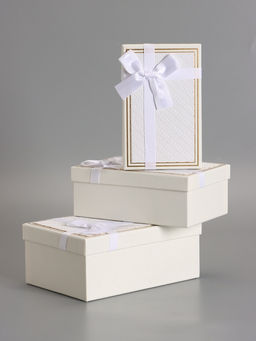 Набор подарочных коробок 3 в 1 прямоугольные с бантом, молочный, 23×16×9.5; 21×14×8; 19×12×6.5 см