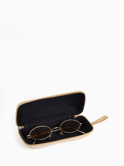 Футляр для очков на молнии, с серебристым принтом, размер 16×6×7 см, бежевый