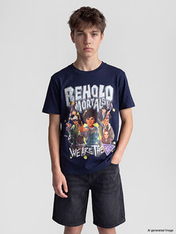 Bisiklet Yaka Stranger Things Bask?l? Erkek ?ocuk Ti??rt