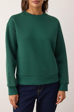 Zumrut Yesili Kal?n Ici Polarl? Regular Kal?p Bisiklet Yaka Basic Orme Sweatshirt TWOAW24SW00101
