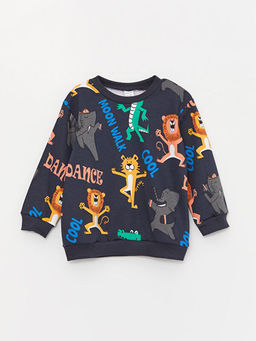 Bisiklet Yaka Bask?l? Erkek Bebek Sweatshirt