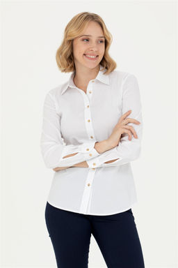 Женская белая базовая рубашка с длинным рукавом