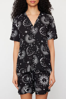 Trendyolmilla Kad?n Couple/Cift Mavi Galaksi Desenli Viskon Sortlu Dokuma Pijama Tak?m? THMSS24PT00135 фото 13