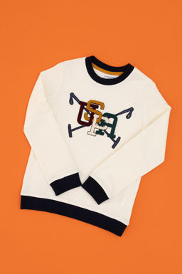 Erkek _ocuk Krem _nce Bisiklet Yaka Sweatshirt