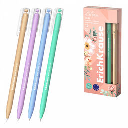 АКЦИЯ Цена за 12 шт. Ручка шариковая ErichKrause Slim Stick Pastel Bloom 0.7, цвет чернил синий (в коробке по 12 шт.)
