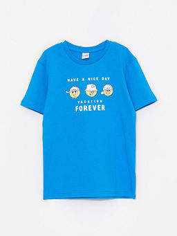 Bisiklet Yaka Bask?l? K?sa Kollu Pamuklu Erkek ?ocuk Ti??rt