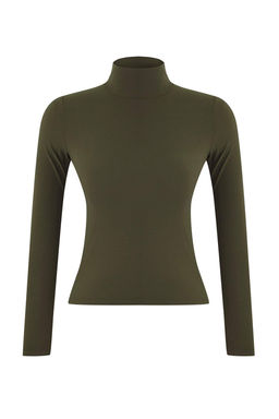 Trendyolmilla Bordo Fitted/Vucuda Oturan Uzun Kollu Dik Yaka Fitilli Esnek Orme Bluz TWOAW25BZ00078  фото 10