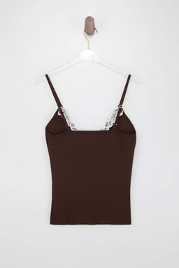 Kahverengi Kontrast Dantel Garnili Ask?l? Triko Bluz TWOSS26BZ00501 - Trendyolmilla фото 6