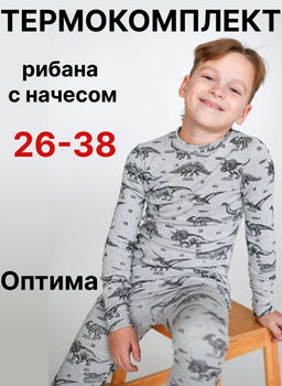 Термокомплект рибана с начесом "Термобелье.Динозавры" для мальчиков Термокомплект рибана с начесом "Термобелье.Динозавры" для мальчиков