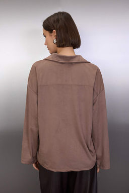 Koyu Kahverengi Relaxed/Rahat Kal?p Orme Suet Gomlek TWOAW26GO00103 - Trendyolmilla фото 5