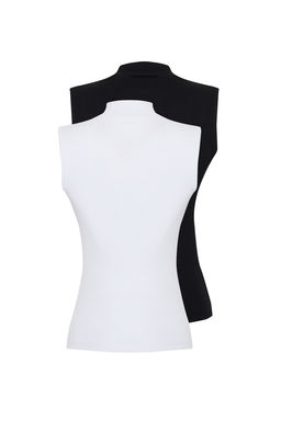 Trendyolmilla Siyah-Beyaz 2li Paket Fitted Vucuda Oturan Fitilli Esnek Orme Bluz TWOSS24BZ00407  фото 7