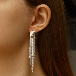 Серьги висячие Голливуд квадрат и нити, цвет серебро, 6.5 см