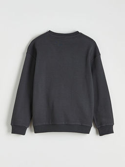 Bisiklet Yaka Bask?l? Erkek ?ocuk Sweatshirt