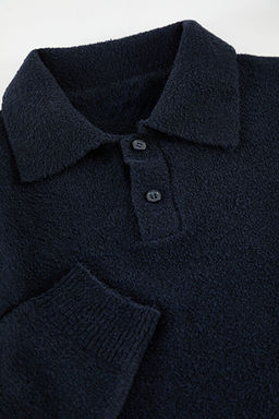 Lacivert Regular Polo Yaka Dokulu Kazak TMNAW25KZ00078 - Trendyolmilla фото 2