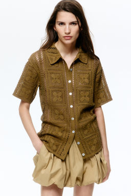Camisa efecto crochet en mezcla de seda - H&m фото 2