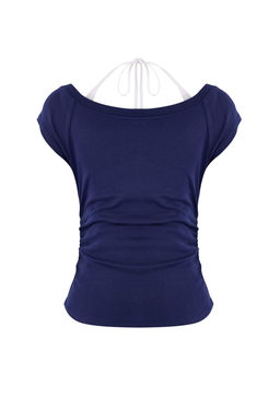 Lacivert Vucuda Oturan Ikili Gorunumlu V Yaka K?sa Kollu Pamuk Ribana Orme Bluz TWOSS26BZ00101 - Trendyolmilla фото 8