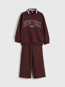 Polo Yaka New York Bask?l? K?z ?ocuk Sweatshirt ve E?ofman Alt