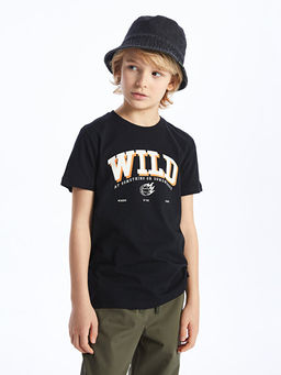 Bisiklet Yaka Bask?l? K?sa Kollu Erkek ?ocuk Ti??rt