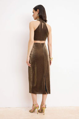 Alt?n Simli Cut Out Detayl? Maxi S?k/Gece Elbise TPRSS26EL00054 - Trendyolmilla фото 4