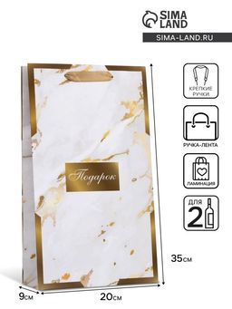 Пакет подарочный ламинированный под две бутылки «Подарок», 35×20×9 см