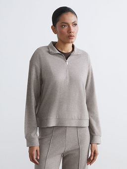 Dik Yaka Desenli Soft Touch Kad?n Sweatshirt