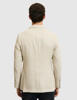 Bej Slim Fit Keten _pek Kar___ml_ Mikro Desen Mono Yaka Spor Ceket