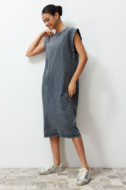 TRENDYOLMILLA Antrasit Y?kamal?/Soluk Efektli Shift/Duz Kesim Orme Elbise TWOSS24EL00126  фото 9