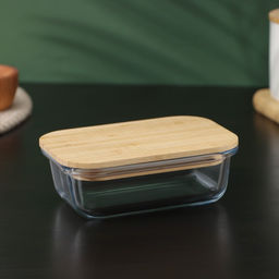 Контейнер для еды BellaTenero Эко, 370 мл, с бамбуковой крышкой, жаропрочное стекло, прозрачный