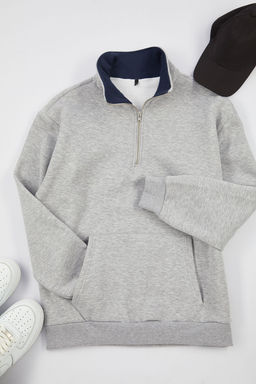 TRENDYOL MAN Lacivert Oversize/Genis Kesim Dik Yaka Fermuarl? Ici Polarl?/S?cak Tutan Sweatshirt TMNAW25SW00081 - Trendyolmilla фото 2