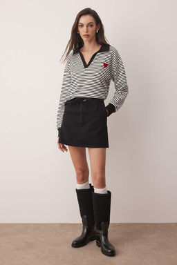 Siyah Cizgili Kalp Nak?sl? Oversize/Genis Kal?p Orme Sweatshirt TWOAW26SW00003 - Trendyolmilla фото 2