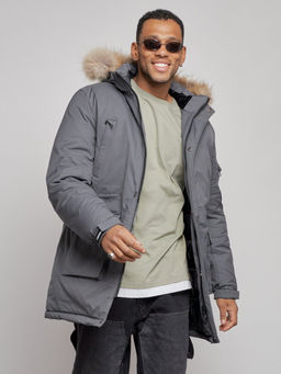 Парка мужская зимняя удлиненная с мехом темно-серого цвета 8318TC - Wonderrman фото 8