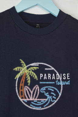 Lacivert Erkek Cocuk %100 Pamuk Palmiye Nak?sl? Regular Kal?p K?sa Kol Orme T-Shirt TKDSS25TS00049 - Trendyolmilla фото 7