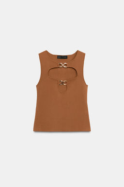 KNIT CUT-OUT TOP WITH METAL DETAIL - Zara фото 3