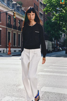 CHAQUETA COMBINADA PUNTO / Negro / Blanco - Zara фото 4