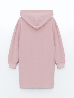 Kap??onlu Bask?l? Uzun Kollu K?z ?ocuk Elbise