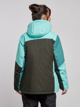 Горнолыжная куртка женская зимняя большого размера бирюзового цвета 3963Br